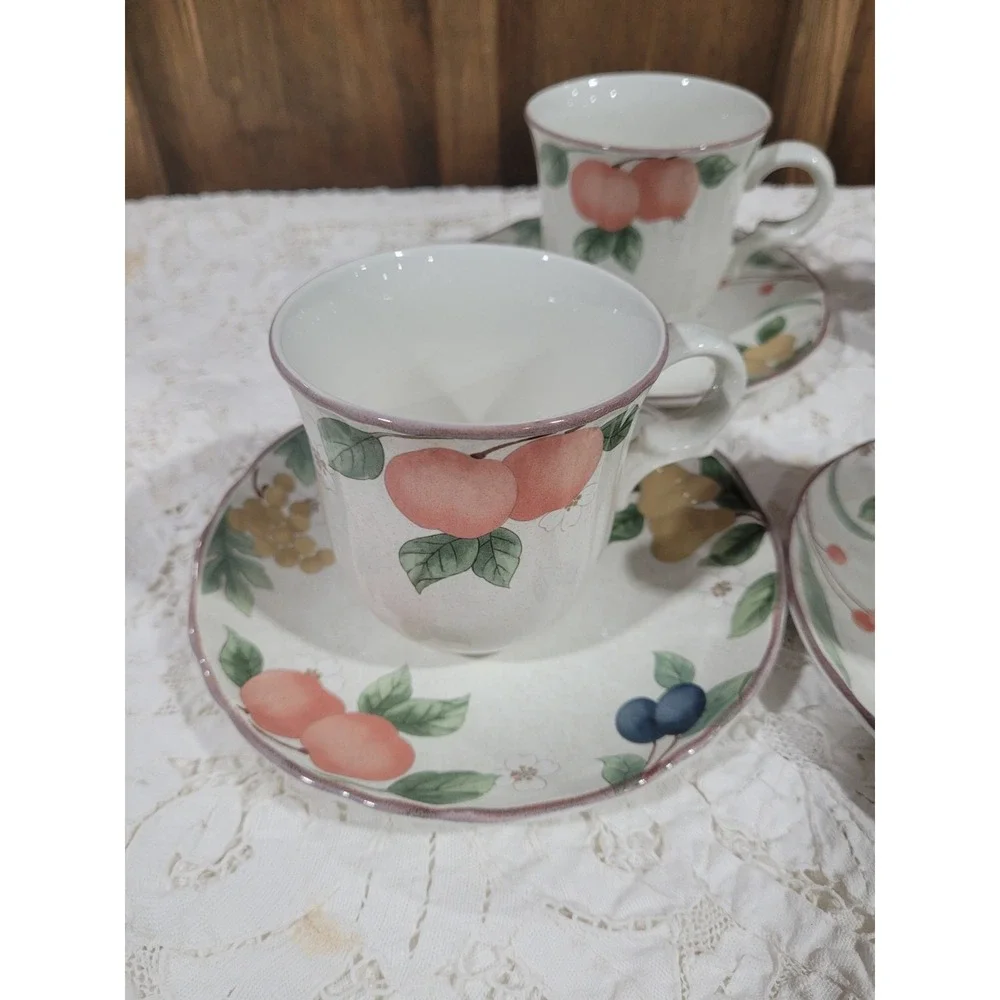 Mikasa Country Classics Fruit Panorama Discontinued Set of 4 Cup & Saucers Sets